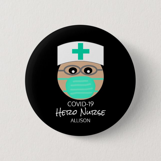Badge Rond 5 Cm Cute Covid 19 Nurse Hero Personnalisé (Devant)