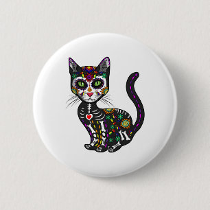 Badge Rond 5 Cm Cute Crâne Sucre Mexicaine Chat Halloween Jour De