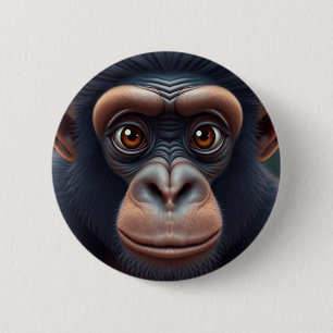 Badge Rond 5 Cm Cute Crazy Funny Chimpanzé Anime Portrait