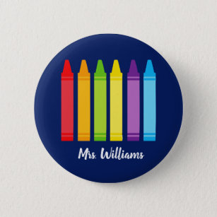 Badge Rond 5 Cm Cute Custom Kindergarten School Teacher Crayon