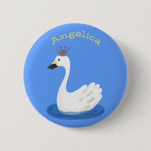 Badge Rond 5 Cm Cute cygne blanc avec dessin de la couronne
