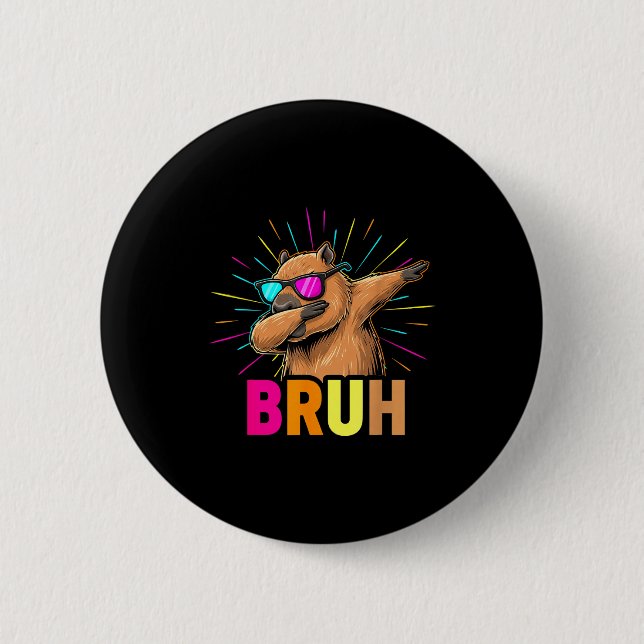 Badge Rond 5 Cm Cute Dabbing Capybara Funny Animal Meme Capy Lover (Devant)