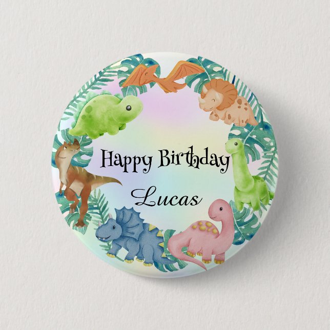 Badge Rond 5 Cm Cute dinosaur jungle anniversaire de enfant de l'é (Devant)