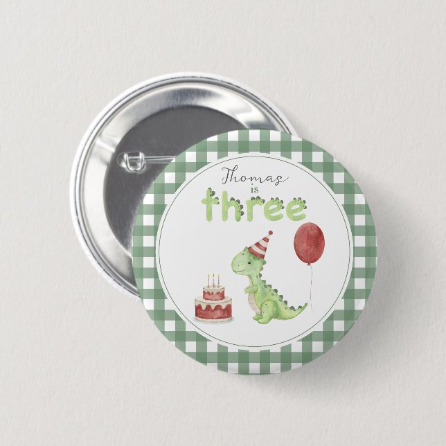 Badge Rond 5 Cm Cute Dinosaur Three-rex Birthday (Devant & derrière)