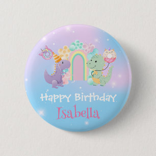 Badge Rond 5 Cm Cute Dinosaur Unicorn Rainbow ballon Anniversaire 