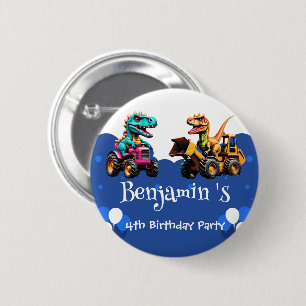 Badge Rond 5 Cm Cute dinosaure Excavateur tracteur ballon Annivers