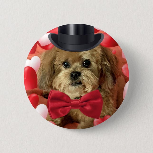 Badge Rond 5 Cm Cute Dog With Hearts Valentine (Devant)