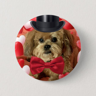 Badge Rond 5 Cm Cute Dog With Hearts Valentine