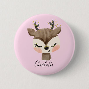 Badge Rond 5 Cm Cute douce et fille Pastel Blush Pink Baby Reindee