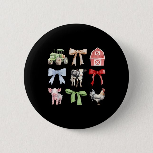 Badge Rond 5 Cm Cute Farm Animaux Vache Cochon Poulet Coquette Agr (Devant)