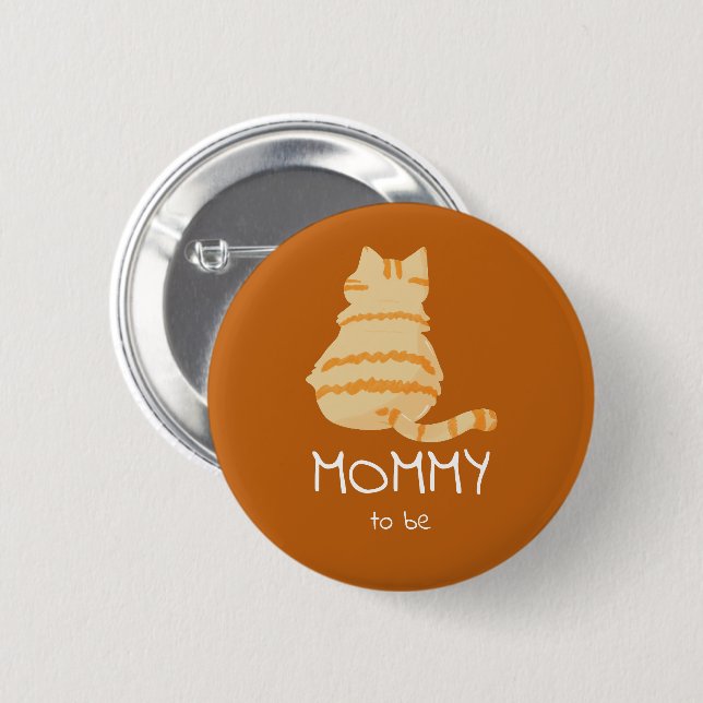 Badge Rond 5 Cm Cute Fat Orange Cat Baby Shower Mommy-to-be (Devant & derrière)