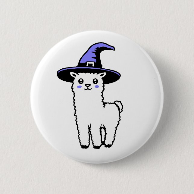 Badge Rond 5 Cm Cute Fluffy Halloween Llama Wearing Purple Witch (Devant)