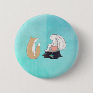 Badge Rond 5 Cm Cute Fox and Rabbit Woodland Creatures Drawing
