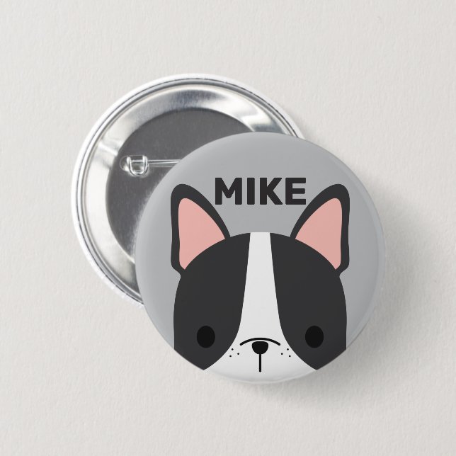 Badge Rond 5 Cm Cute French Bulldog with Personalized Name (Devant & derrière)
