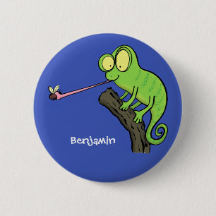 Badge Rond 5 Cm Cute funny green happy chameleon lizard cartoon