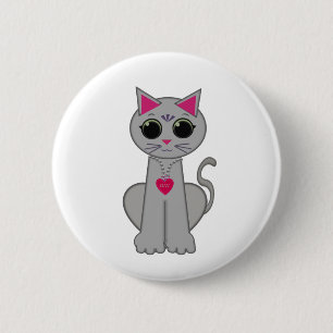 Badge Rond 5 Cm Cute Funny Happy Grey Chat