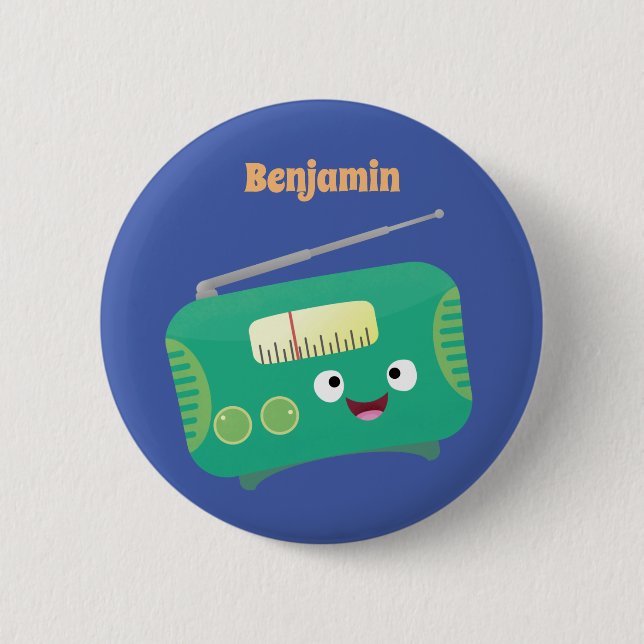 Badge Rond 5 Cm Cute funny happy retro radio cartoon (Devant)
