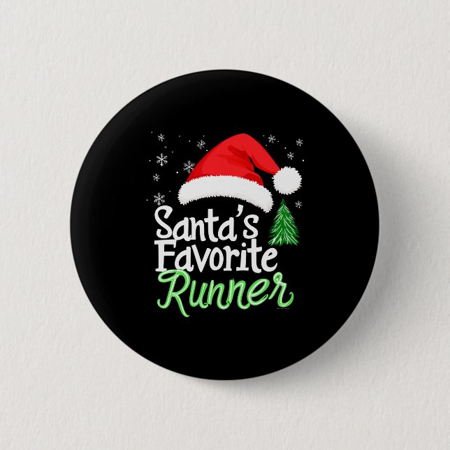 Badge Rond 5 Cm Cute Funny Santa's Favorite Runner Christmas Run H (Devant)