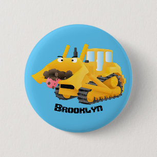 Badge Rond 5 Cm Cute funny yellow bulldozer cartoon character