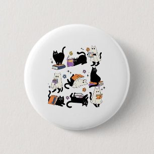 Badge Rond 5 Cm Cute Ghost Black Cat Lecture Livres Éffrayant Hall