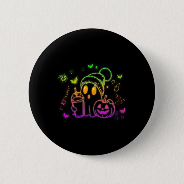 Badge Rond 5 Cm Cute Ghost Boire Café Halloween Ghost Café (Devant)
