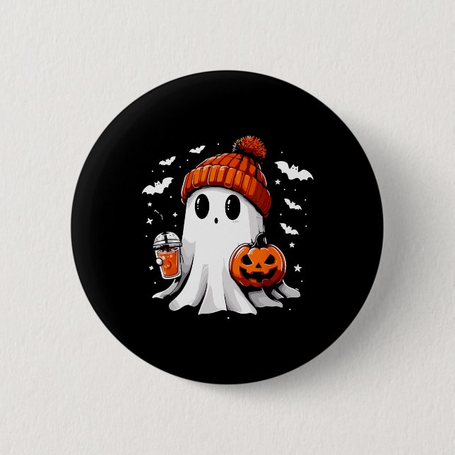 Badge Rond 5 Cm Cute Ghost Boire Café Halloween Ghost Café (Devant)