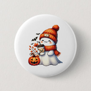 Badge Rond 5 Cm Cute Ghost Boire Café Halloween Ghost Café