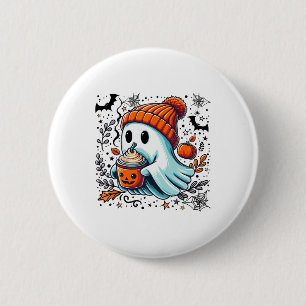 Badge Rond 5 Cm Cute Ghost Boire Café Halloween Ghost Ice Cof