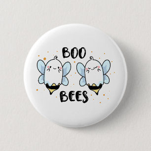 Badge Rond 5 Cm Cute Ghost Boo Bees - Funny Halloween sur blanc
