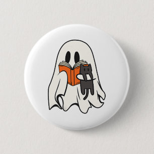 Badge Rond 5 Cm Cute Ghost Chat Lecture Livre Saison Éffrayante Ha
