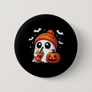 Badge Rond 5 Cm Cute Ghost Coffee Lover Halloween Ghost Citrouille