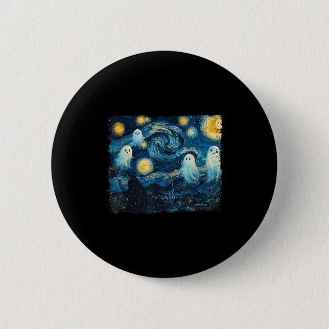 Badge Rond 5 Cm Cute Ghost Starry Night Halloween Soky Retro Van G (Devant)