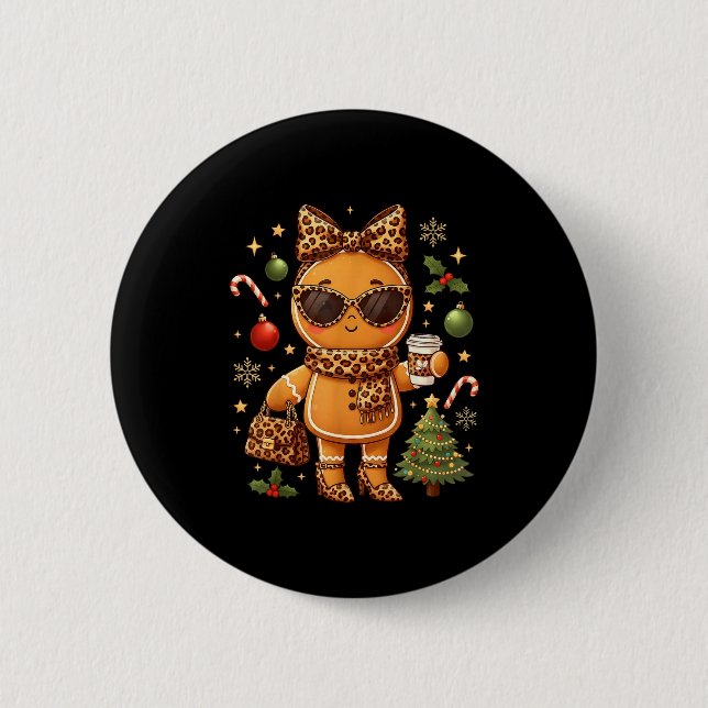 Badge Rond 5 Cm Cute Gingerbread Leopard Christmas Xmas Girl Women (Devant)