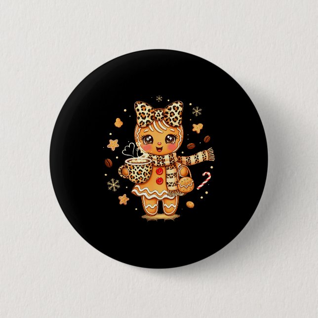Badge Rond 5 Cm Cute Gingerbread Leopard Christmas Xmas Girl Women (Devant)