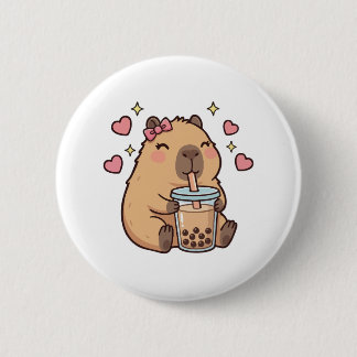 Badge Rond 5 Cm Cute Girls Capybara Ramen Kawaii Tea Kawaii Capy 