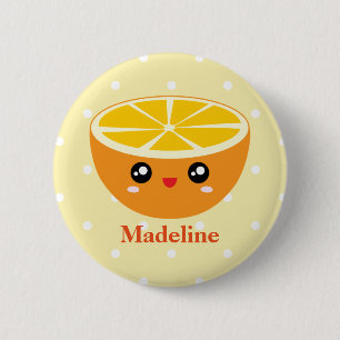 Badge Rond 5 Cm Cute Girly Kawaii Happy Sweet Orange Nom personnal