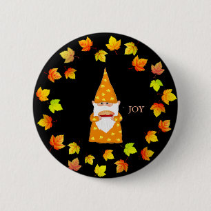 Badge Rond 5 Cm Cute Gnome et feuilles d'automne sur fond noir