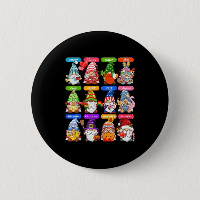 Badge Rond 5 Cm Cute Gnome Every Season Holiday Gnomes 12 Months O (Devant)