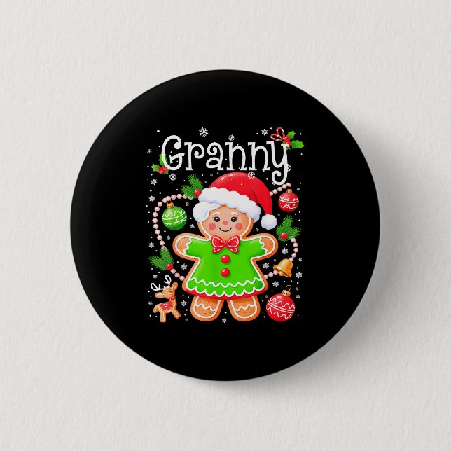 Badge Rond 5 Cm Cute Granny Gingerbread Family Matching Christmas  (Devant)