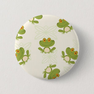 Badge Rond 5 Cm Cute Green Frog Motif
