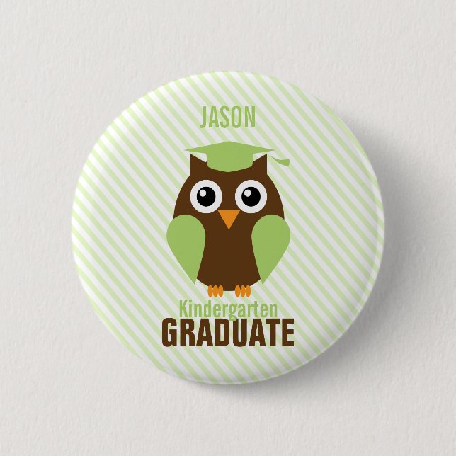 Badge Rond 5 Cm Cute Green Owl Kindergarten Graduate (Devant)