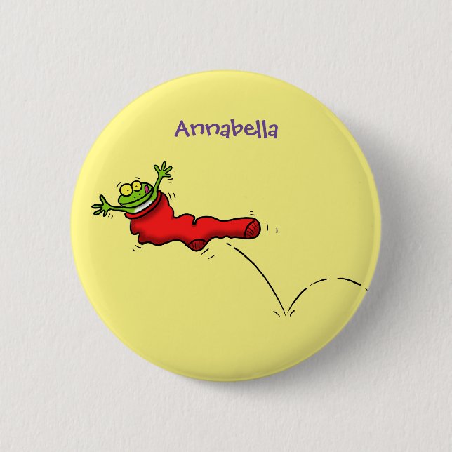 Badge Rond 5 Cm Cute grenouille dans une chaussette rouge saut de  (Devant)