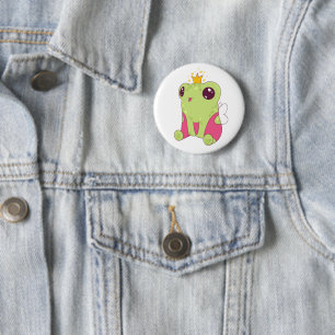 Badge Rond 5 Cm Cute grenouille verte en caricature avec couronne