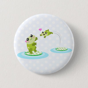 Badge Rond 5 Cm Cute grenouilles - kawaii dessin de maman et bébé 