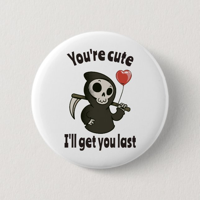 Badge Rond 5 Cm Cute Grim Reaper avec coeur romantique (Devant)