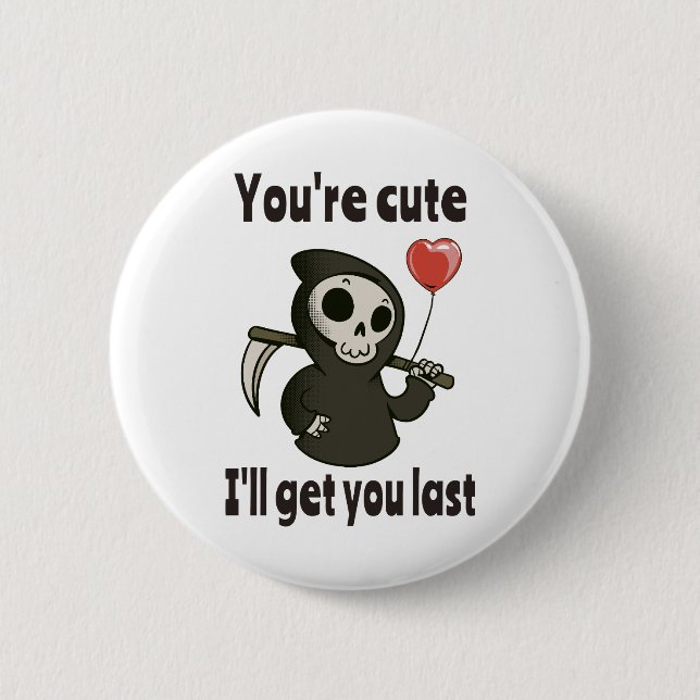 Badge Rond 5 Cm Cute Grim Reaper avec coeur romantique (Devant)