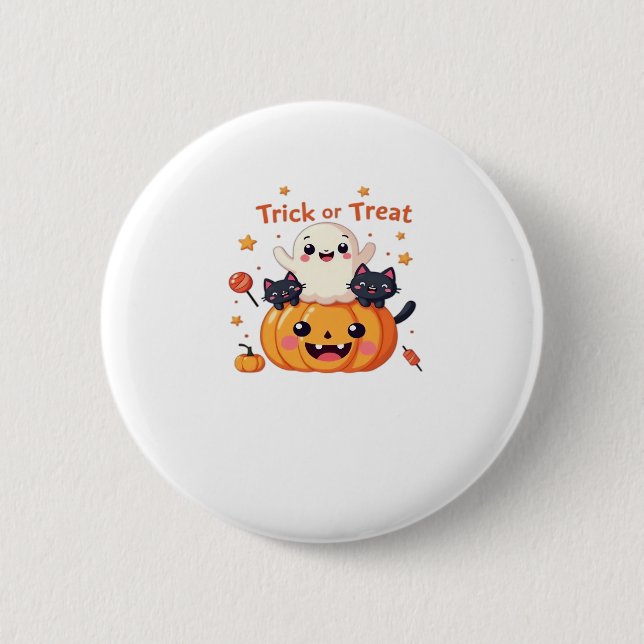 Badge Rond 5 Cm Cute Halloween - Classe Kawaii Ghost et Black Cats (Devant)
