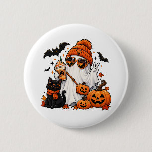 Badge Rond 5 Cm Cute Halloween Ghost & Black Cat – Spooky Autumn