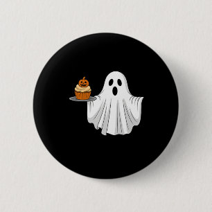 Badge Rond 5 Cm Cute Halloween Ghost Holding Citrouille Cupcake Po