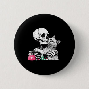 Badge Rond 5 Cm Cute Halloween Squelette Hug Chat Vet Tech Vétérin